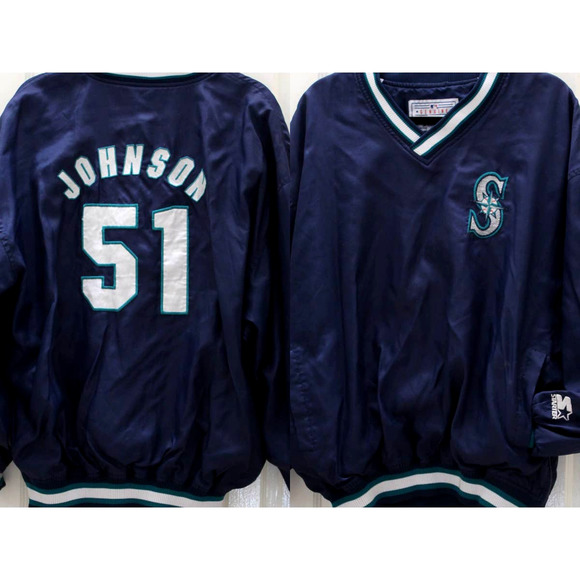 Randy JOHNSON #51 Seattle Mariners 90s STARTER jacket pullover L navy MLB vtg
